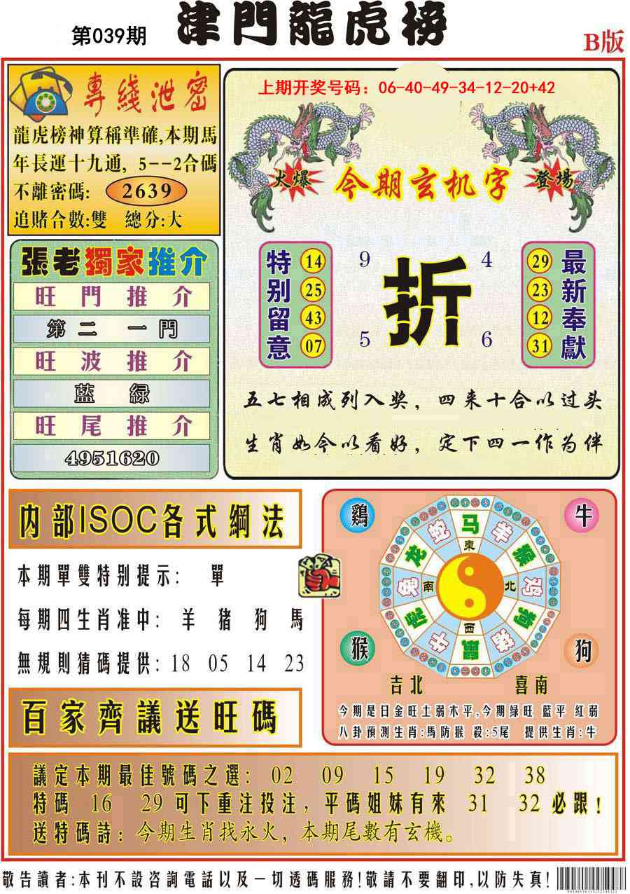 039期津门龙虎榜B[图]